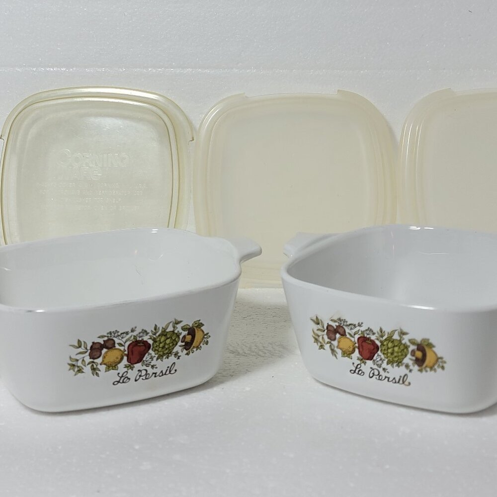 Vintage 70s Corning Ware Le Persil Small Casserole Dishes Set of 2